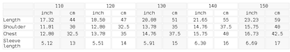 Size chart for the Unisex Kid's Crewneck Short Sleeve T-Shirt