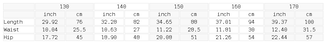 Size chart for the Unisex Kid's Loose Wide Leg Sweatpants