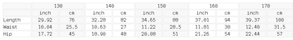 Size chart for the Unisex Kid's Loose Wide Leg Sweatpants