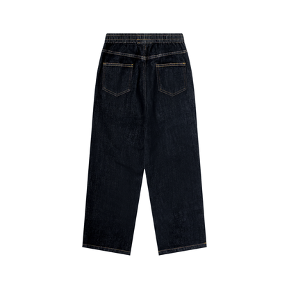 Unisex Kid's Straight Leg Elastic Waist Jeans in dark blue, alternate angle