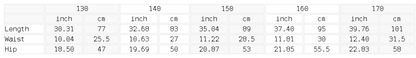 Size chart for the Unisex Kid's Vintage Wash Jeans