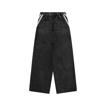 Unisex Kid's Vintage Wash Side Stripe Jeans in black, alternate angle