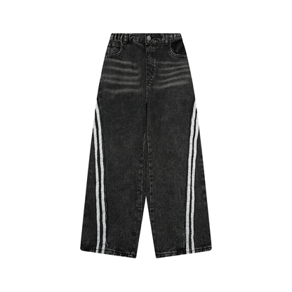 Unisex Kid's Vintage Wash Side Stripe Jeans in black