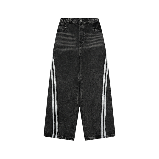 Unisex Kid's Vintage Wash Side Stripe Jeans in black