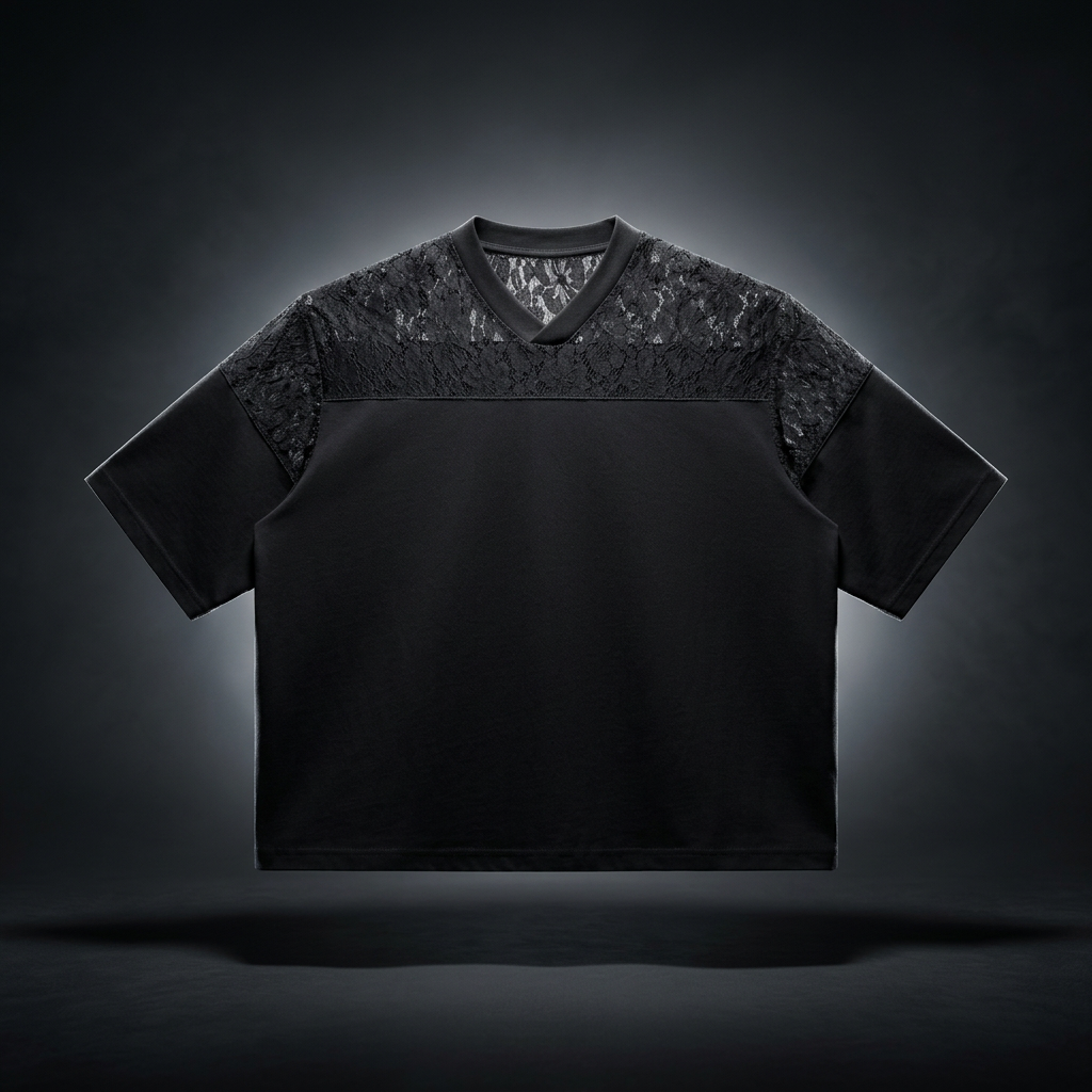 Unisex Lace Paneling V-Neck T-Shirt
