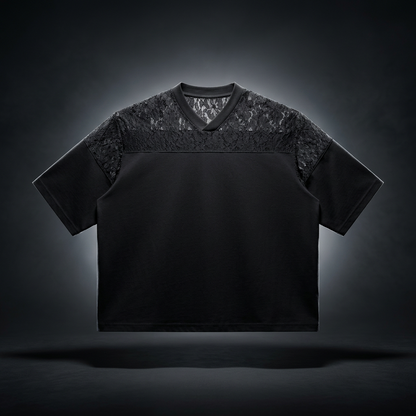 Unisex Lace Paneling V-Neck T-Shirt