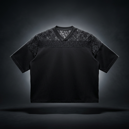 Unisex Lace Paneling V-Neck T-Shirt