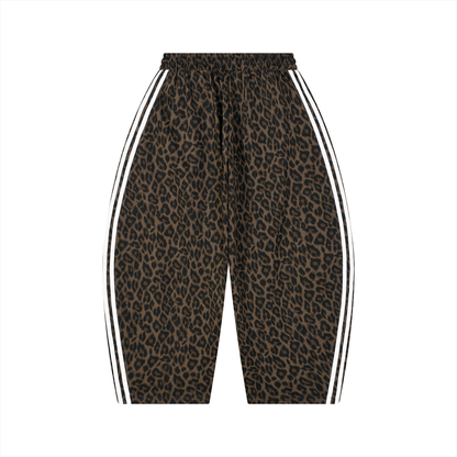 Unisex Leopard Barrel Leg Sweatpants in leopard brown, alternate angle