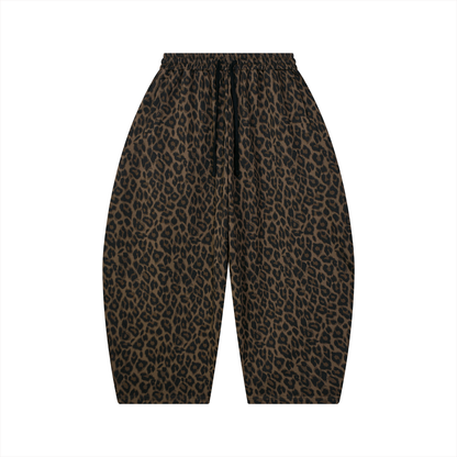 Unisex Leopard Barrel Leg Sweatpants in leopard brown