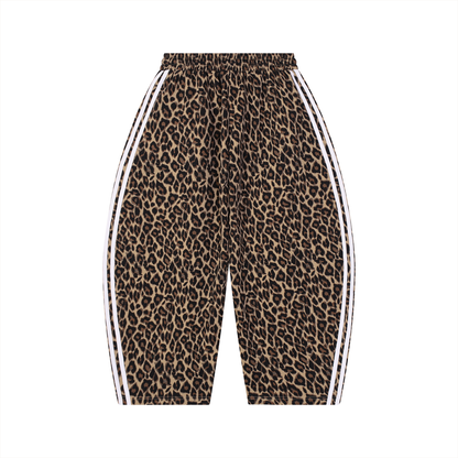 Unisex Leopard Barrel Leg Sweatpants in leopard coffee, alternate angle