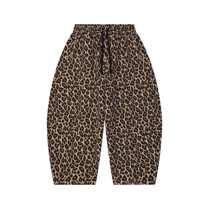 Unisex Leopard Barrel Leg Sweatpants in leopard coffee