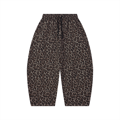 Unisex Leopard Barrel Leg Sweatpants in leopard light taupe