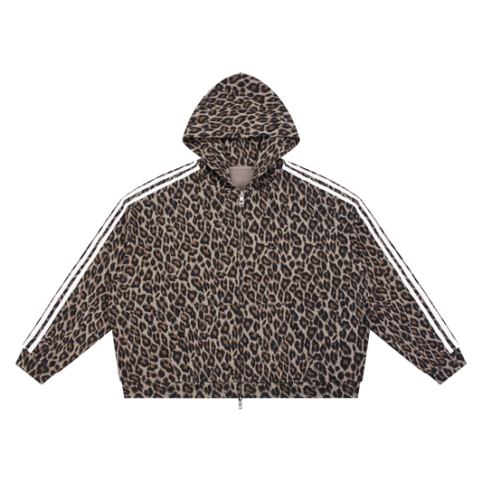 Unisex Leopard Full Zip Hoodie in leopard light taupe