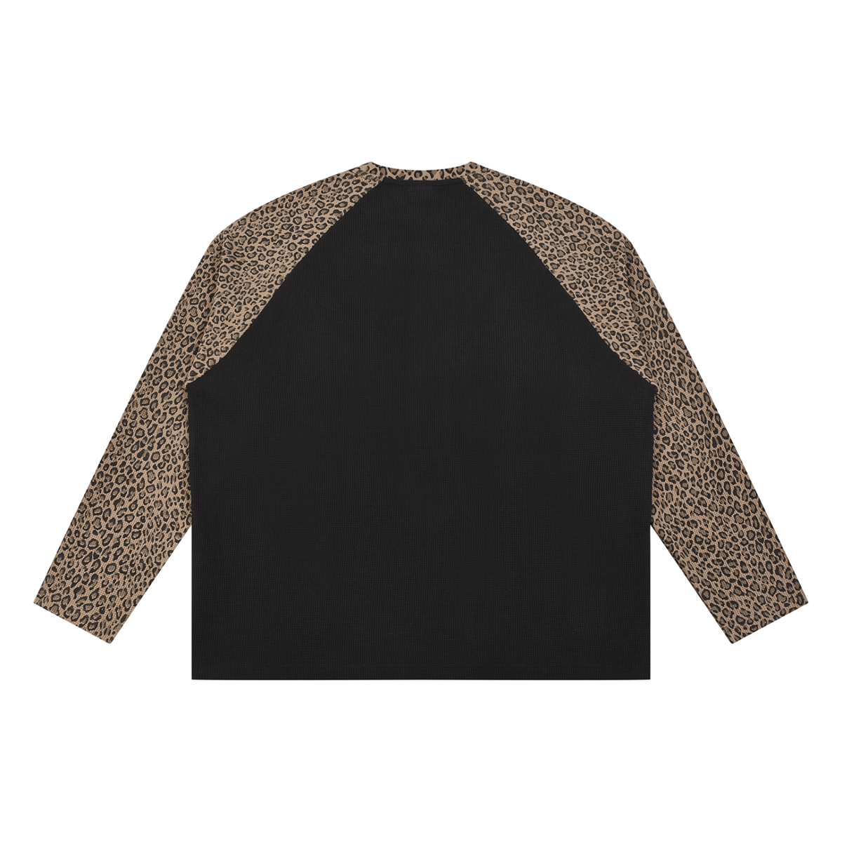 Unisex Leopard Panel Waffle T-Shirt in black with leopard brown, alternate angle