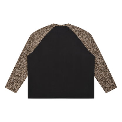 Unisex Leopard Panel Waffle T-Shirt in black with leopard brown, alternate angle