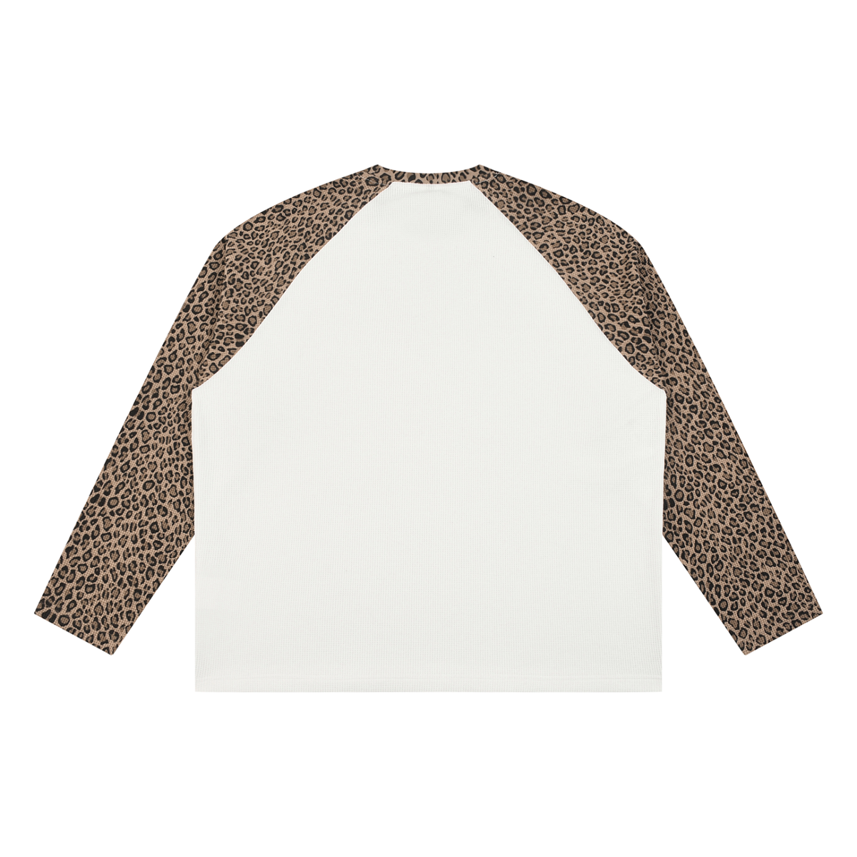Unisex Leopard Panel Waffle T-Shirt in white with leopard khaki, alternate angle