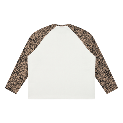 Unisex Leopard Panel Waffle T-Shirt in white with leopard khaki, alternate angle