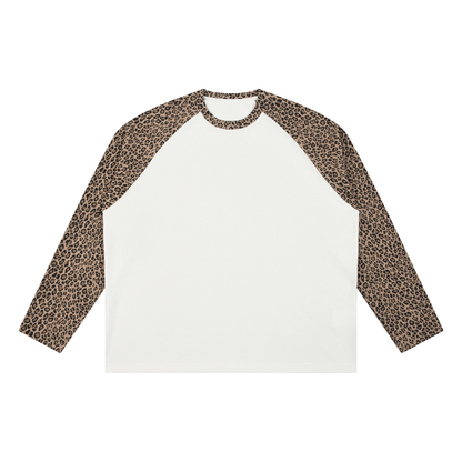 Unisex Leopard Panel Waffle T-Shirt in white with leopard khaki