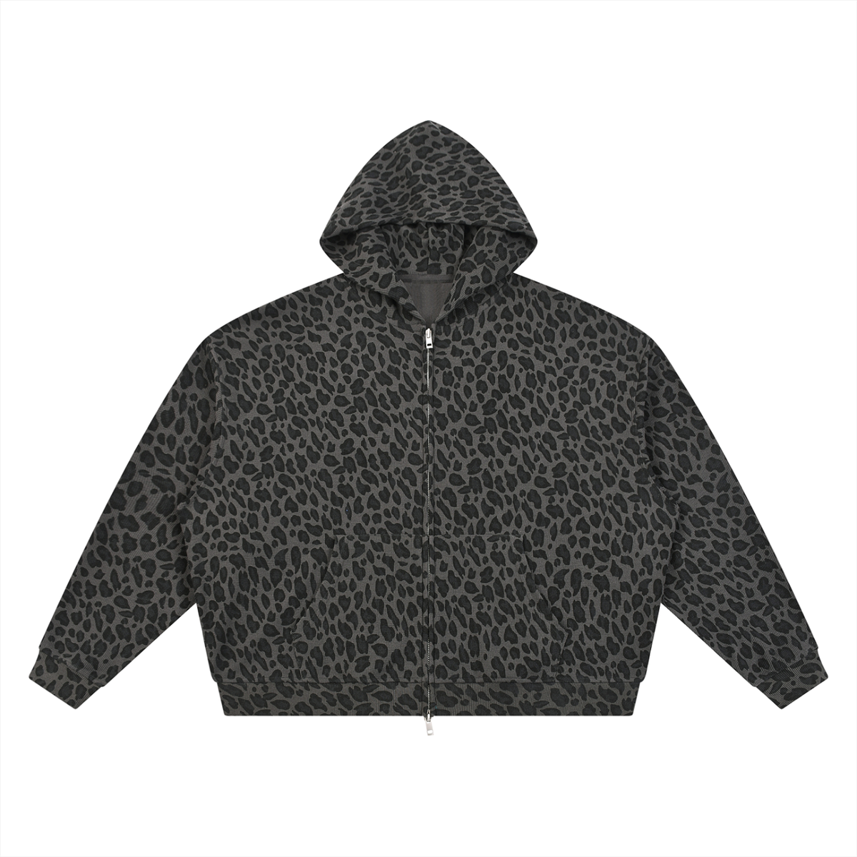 Unisex Leopard Print Full Zip Hoodie in leopard black