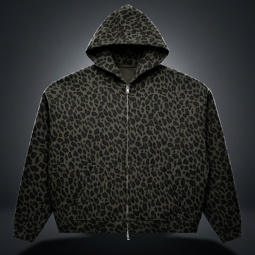 Unisex Leopard Print Full Zip Hoodie