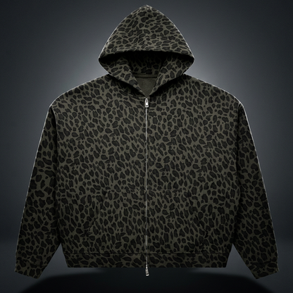 Unisex Leopard Print Full Zip Hoodie