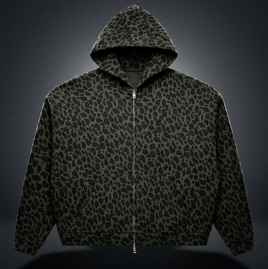 Unisex Leopard Print Full Zip Hoodie
