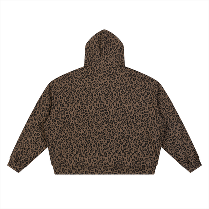 Unisex Leopard Print Full Zip Hoodie in leopard brown, alternate angle