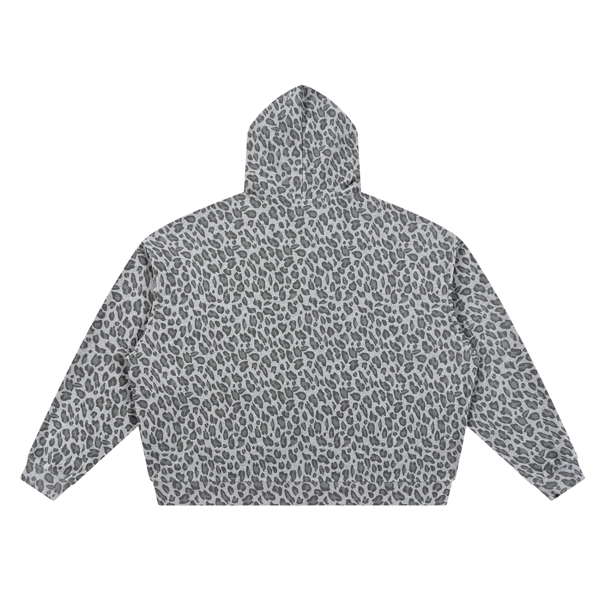 Unisex Leopard Print Full Zip Hoodie in leopard light gray, alternate angle