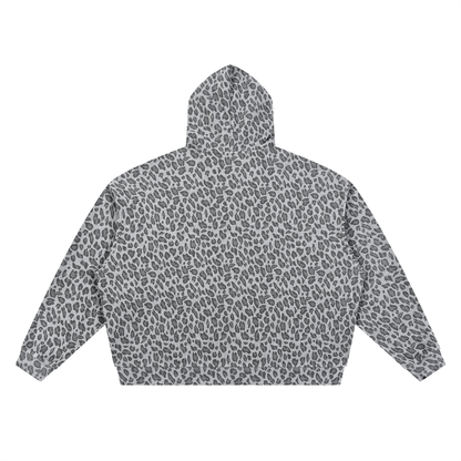 Unisex Leopard Print Full Zip Hoodie in leopard light gray, alternate angle