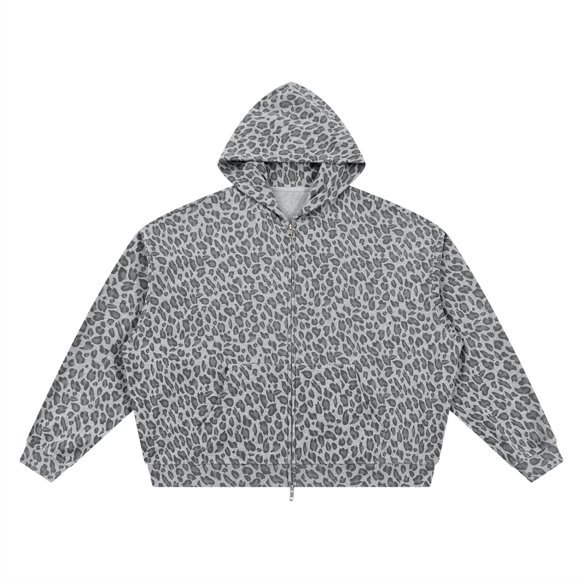 Unisex Leopard Print Full Zip Hoodie in leopard light gray
