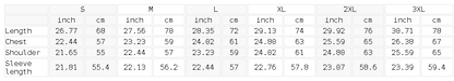 Size chart for the Unisex Loose Crewneck Sweatshirt