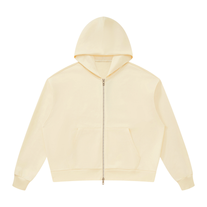 Unisex Loose Drop-Shoulder Zip-Up Hoodie in apricot
