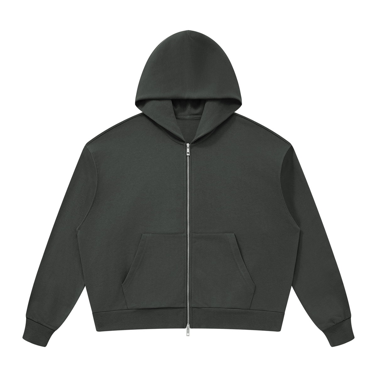 Unisex Loose Drop-Shoulder Zip-Up Hoodie in dark gray