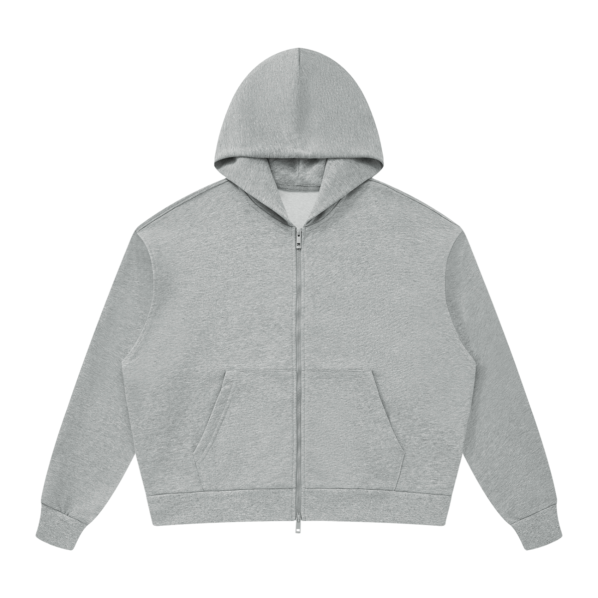 Unisex Loose Drop-Shoulder Zip-Up Hoodie in flower gray