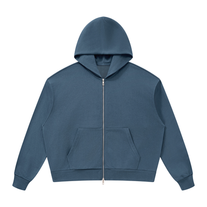 Unisex Loose Drop-Shoulder Zip-Up Hoodie in haze blue