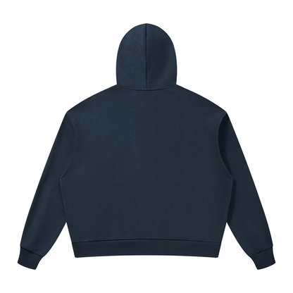Unisex Loose Drop-Shoulder Zip-Up Hoodie in navy blue, alternate angle