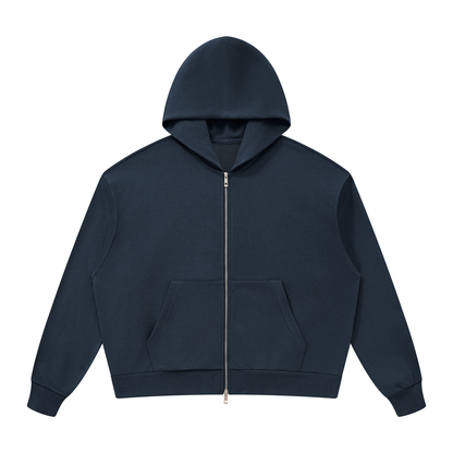 Unisex Loose Drop-Shoulder Zip-Up Hoodie in navy blue