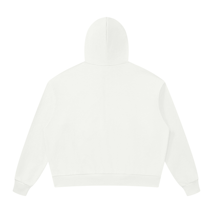 Unisex Loose Drop-Shoulder Zip-Up Hoodie in white, alternate angle