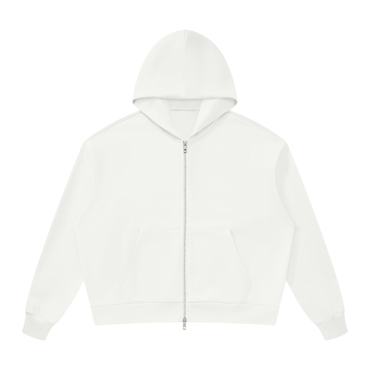 Unisex Loose Drop-Shoulder Zip-Up Hoodie in white