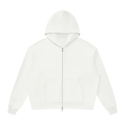 Unisex Loose Drop-Shoulder Zip-Up Hoodie in white