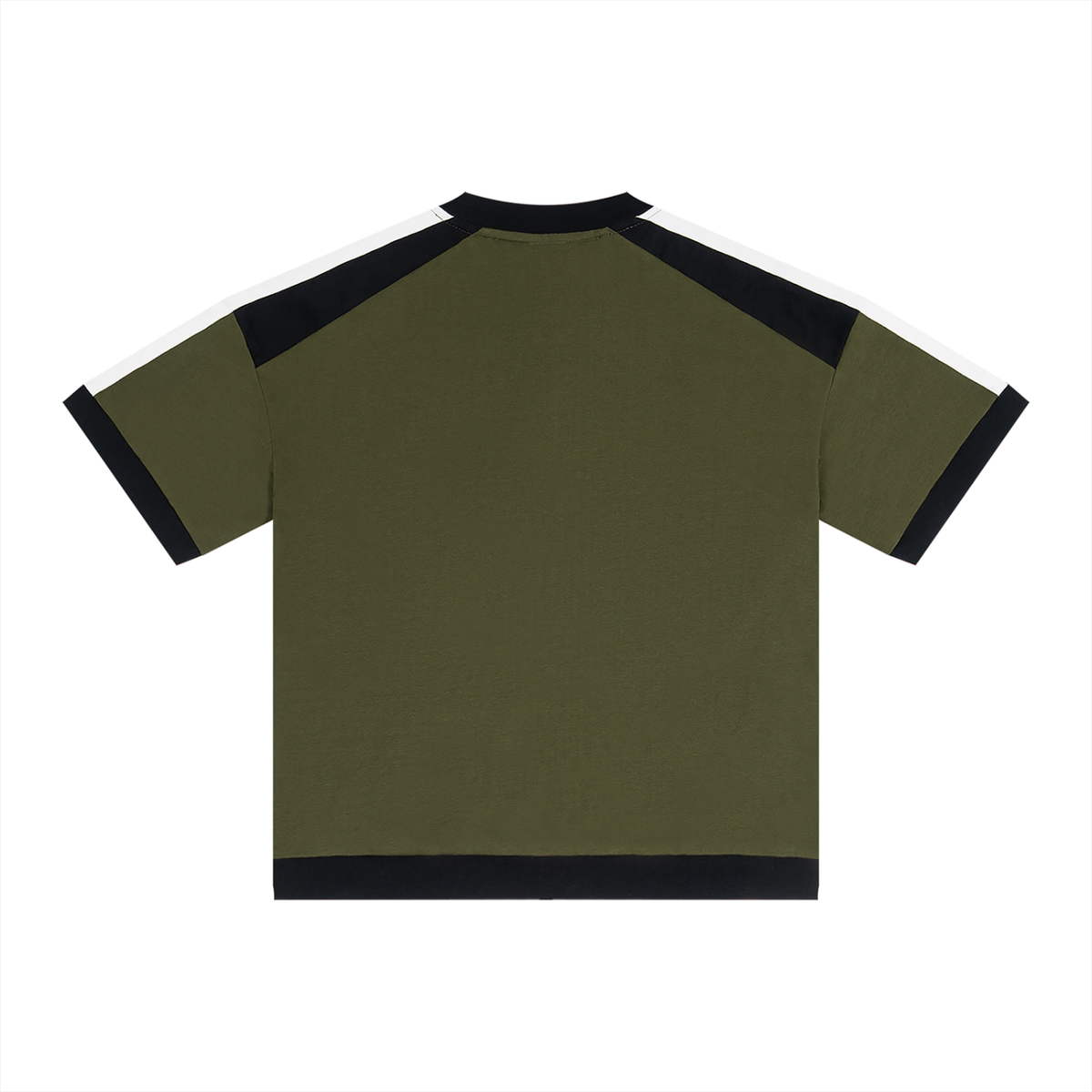 Unisex Loose Fit Color Block V-Neck T-Shirt in army green, alternate angle