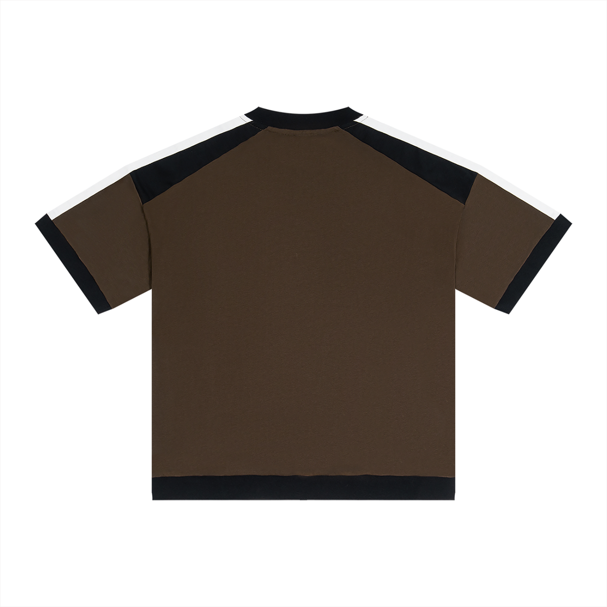 Unisex Loose Fit Color Block V-Neck T-Shirt in coffee, alternate angle