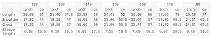 Size chart for the Unisex Loose Fit Cotton Blend Kids' T-Shirt