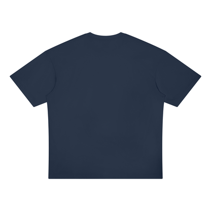 Unisex Loose Fit Drop Shoulder Cotton T-Shirt in navy blue, alternate angle