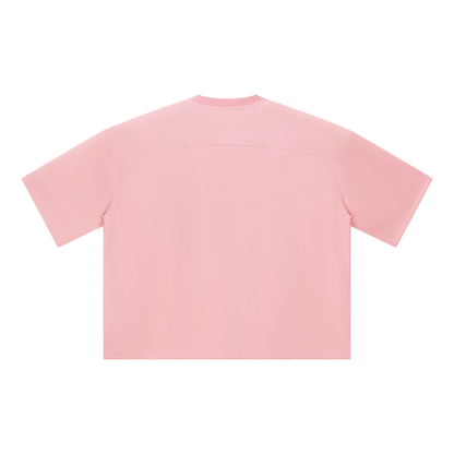 Unisex Loose Fit Drop Shoulder Polyester T-Shirt in pink, alternate angle