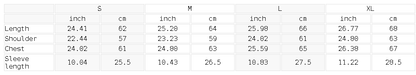 Size chart for the Unisex Loose Fit Drop Shoulder Polyester T-Shirt