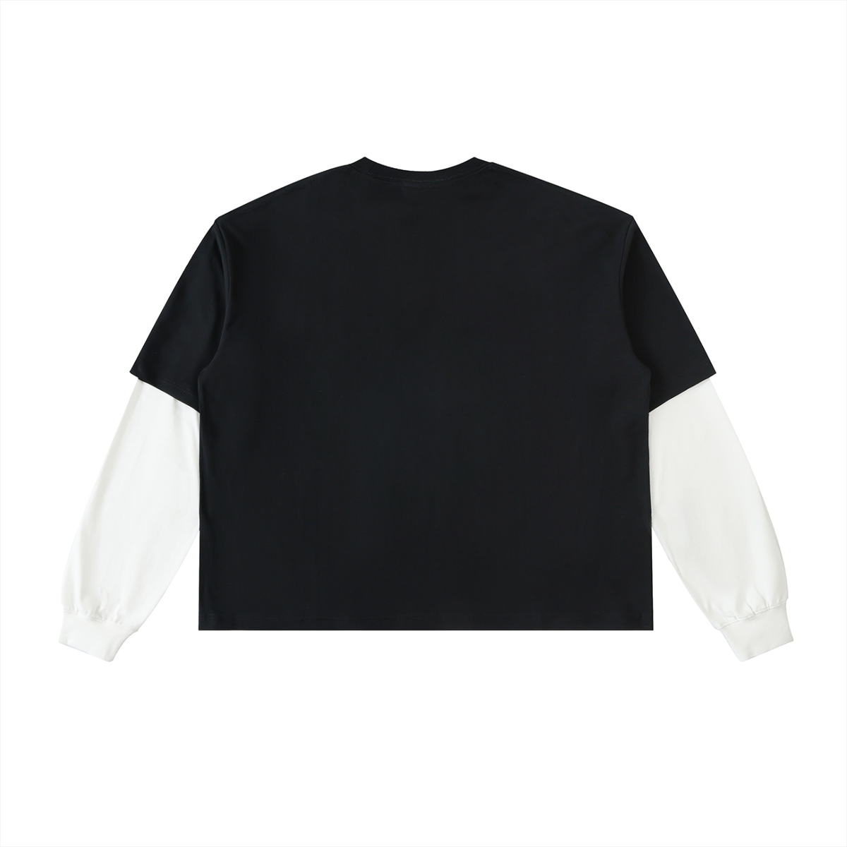 Unisex Loose Fit Patchwork Long Sleeve T-Shirt in black with white, alternate angle