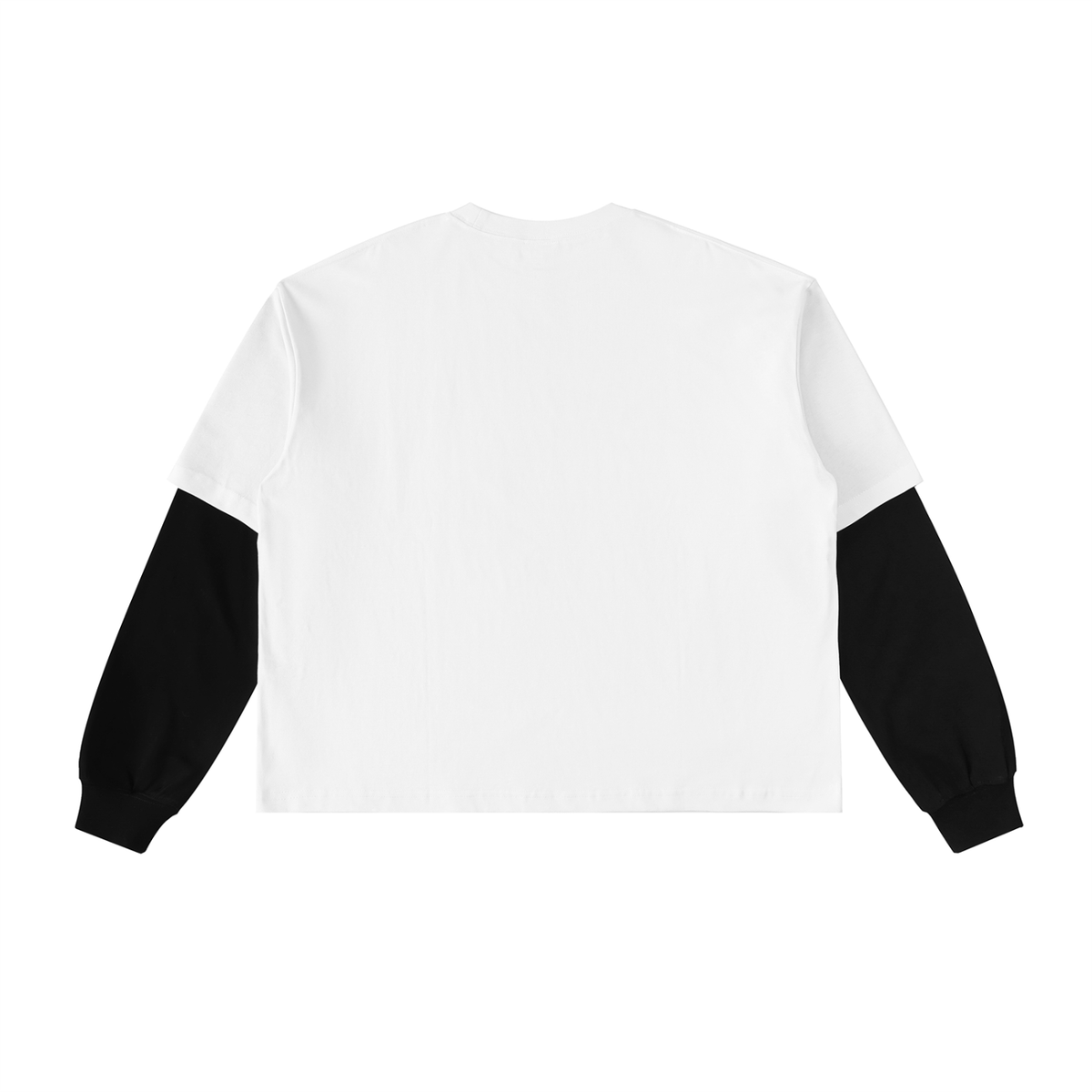 Unisex Loose Fit Patchwork Long Sleeve T-Shirt in white with black, alternate angle