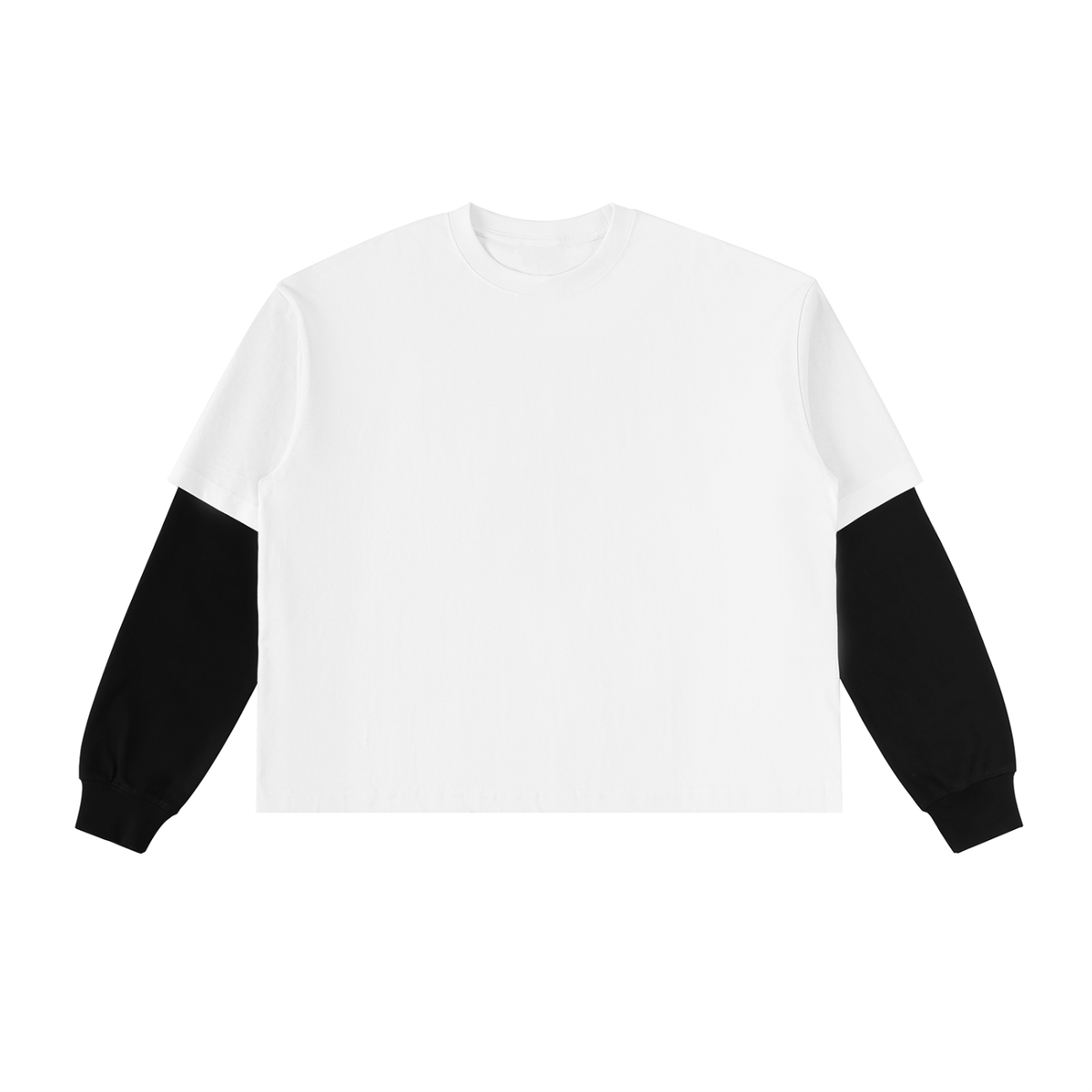 Unisex Loose Fit Patchwork Long Sleeve T-Shirt in white with black