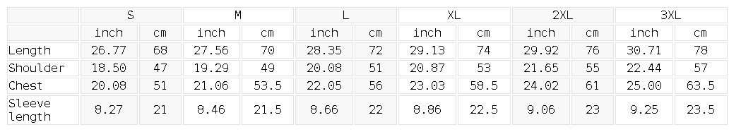 Size chart for the Unisex Loose Fit Polyester Blend Crewneck T-Shirt